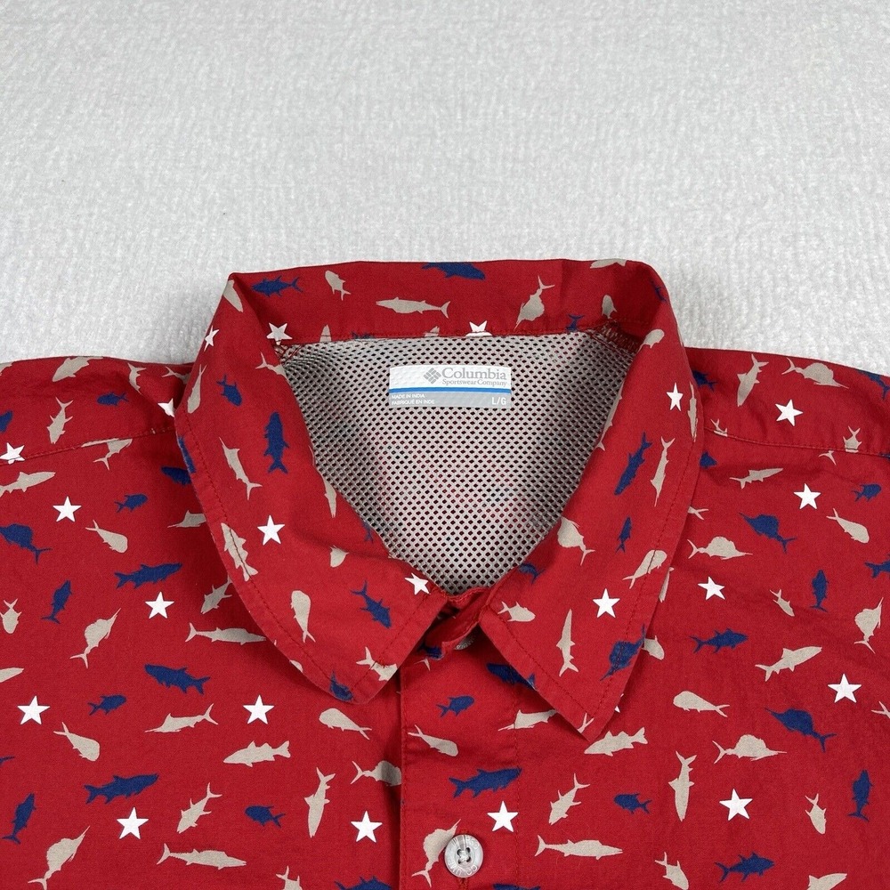 Columbia Shirt Mens Large Patriotic Angler PFG Vented Vacation Traveler Fishing - Picture 2 of 14